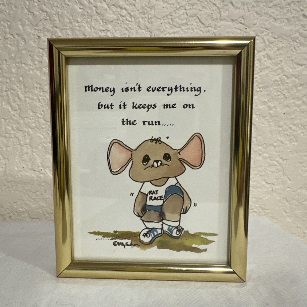 Vtg Katy Fischer Calligraphy Watercolor Picture Comfort‎ Of Mouse  4.5x5.5"